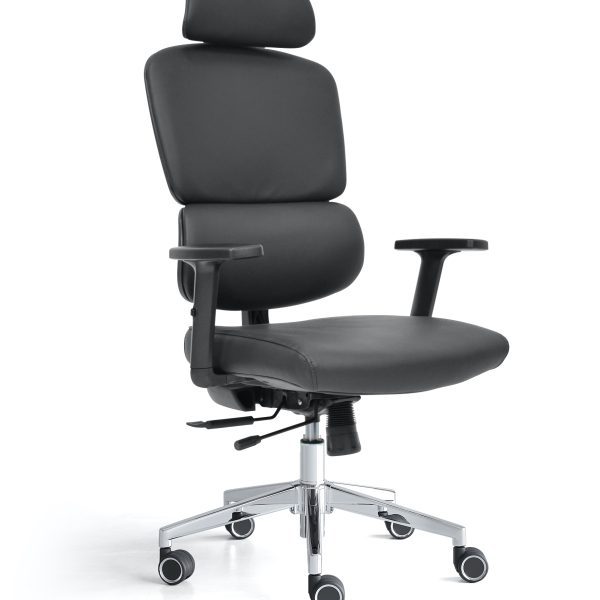 High Back PU ergonomic office chair with 2D headrest - HB Black nylon back