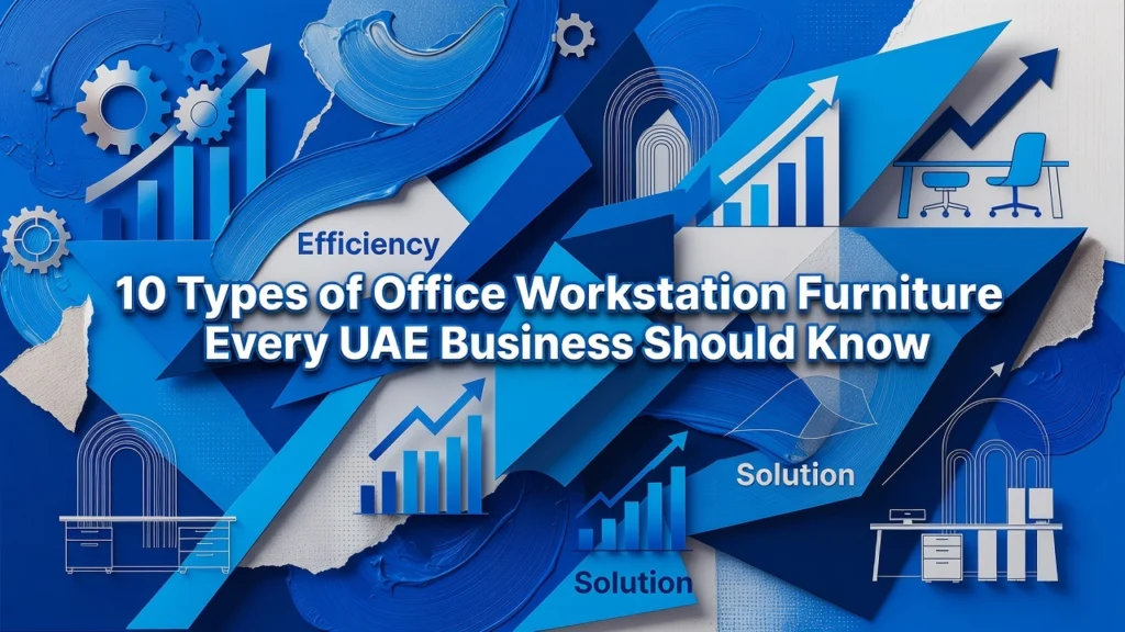Professional header image for list-based article: 10 Types of Office Workstation Furniture Every UAE Busine...